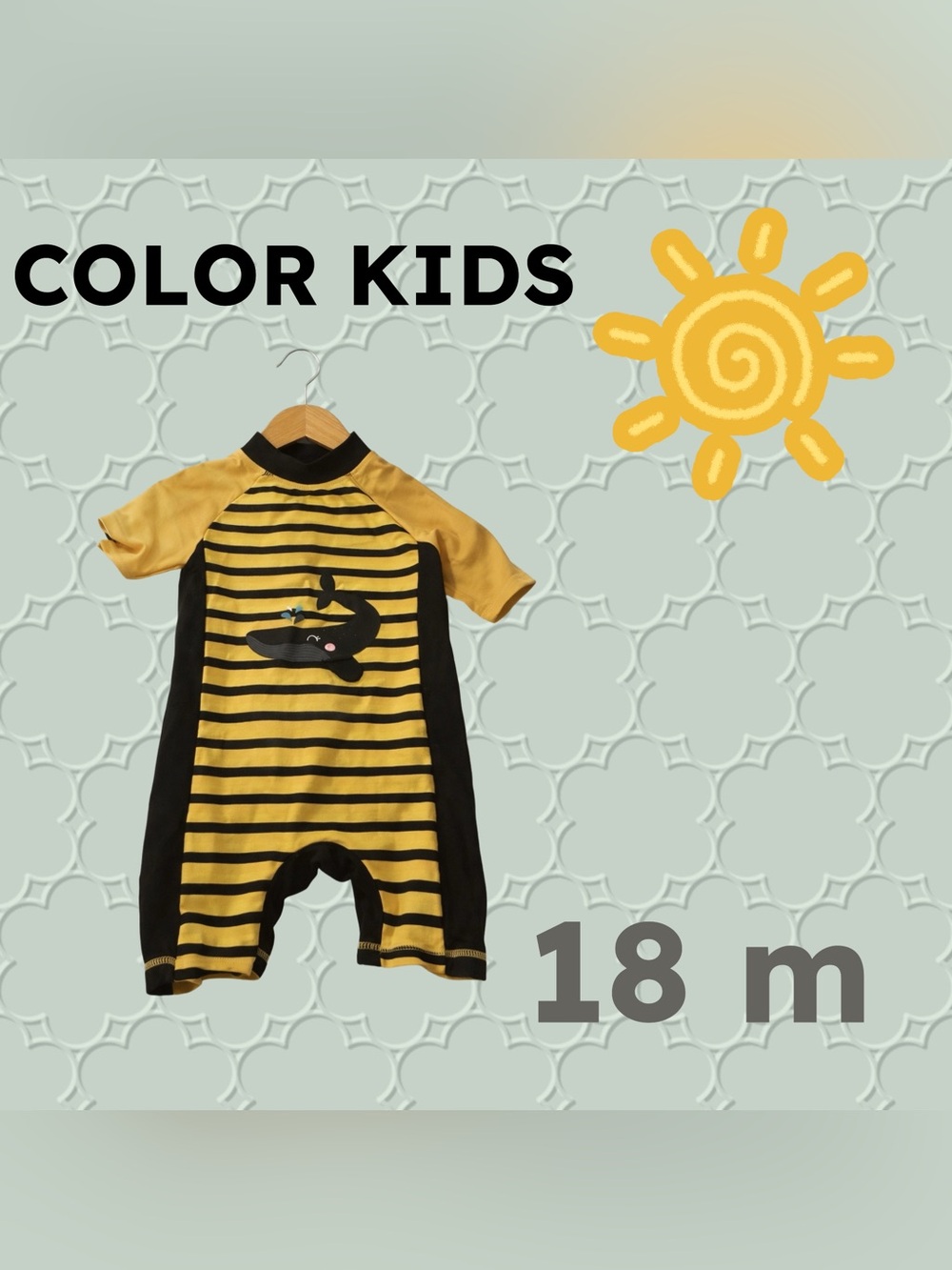 ⬇️🇩🇰👍GUC COLOR KIDS |18 m | Unisex Striped Yellow Whale Print toddler swimsuit*